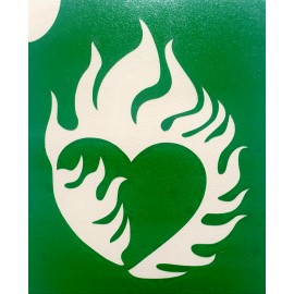 Coeur en flammes - pochoir ECO- vert autocollant pour tatouages éphémères