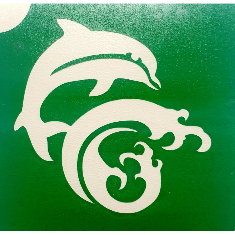 Dauphin avec vague - pochoir ECO- vert autocollant pour tatouages éphémères