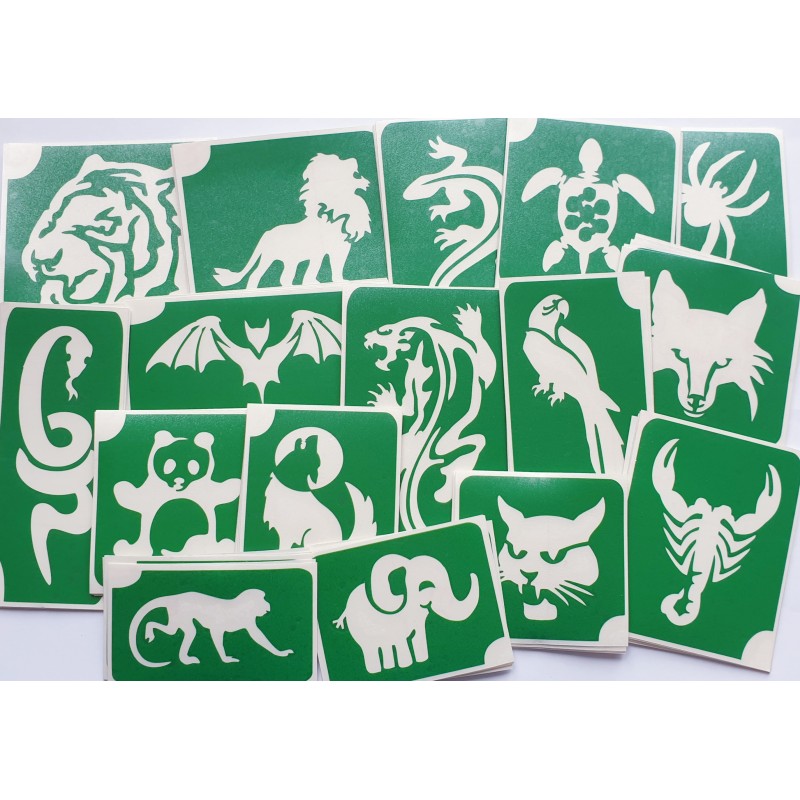 Set A4 Animal Kingdom + Poster ECO-grüne Schablone für ephemere Tattoos 