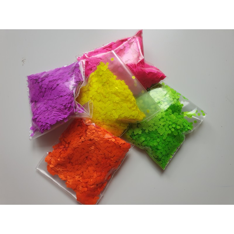 Pailletten UV Gelb - Violett - Pink - Grün - Orange - 5 x 10gr.