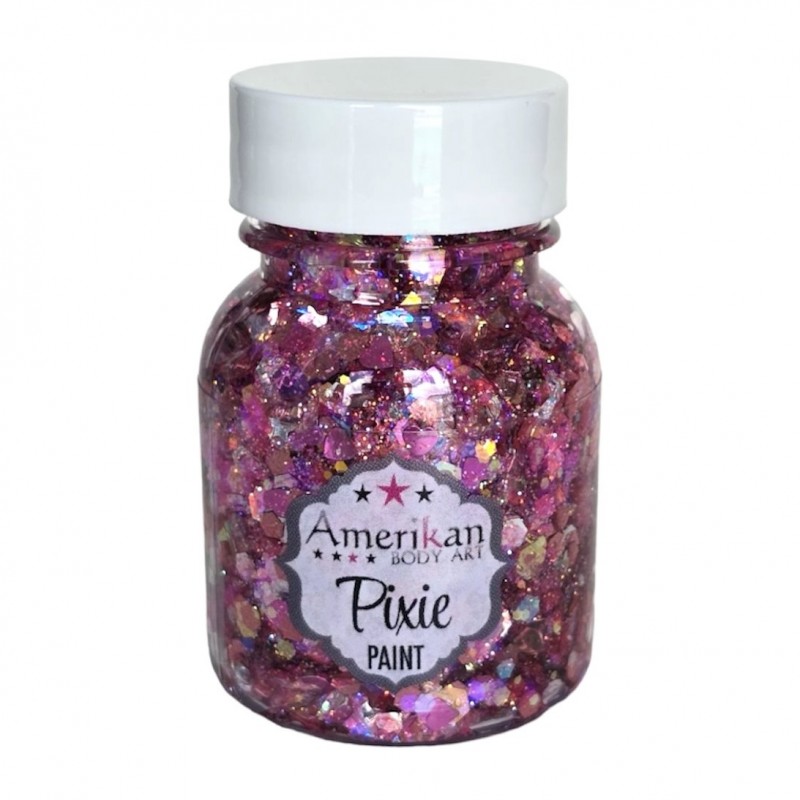 Gel pailleté à base d\'aloe Vera, Pixie Paint \"Pretty in Pink\" paillettes hologrammes roses et blanches