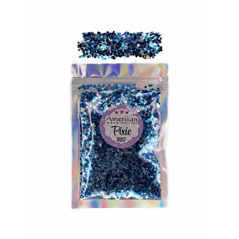 Trockene Glitzermischung Pixie Dust \"Midnight Blue\" Hologramm-Glitter in Nachtblau und Türkis