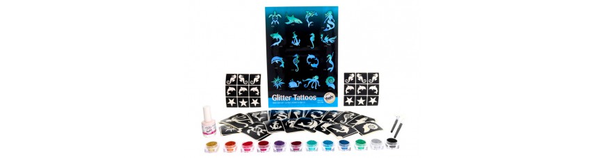 Glitzer Tattoo Set Motto Party